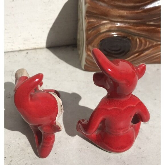 Antq Thames Ceramic Red Pixie Elf MCM 50s Christmas Woodland Planter MCM Lot HTF - Picture 7 of 16